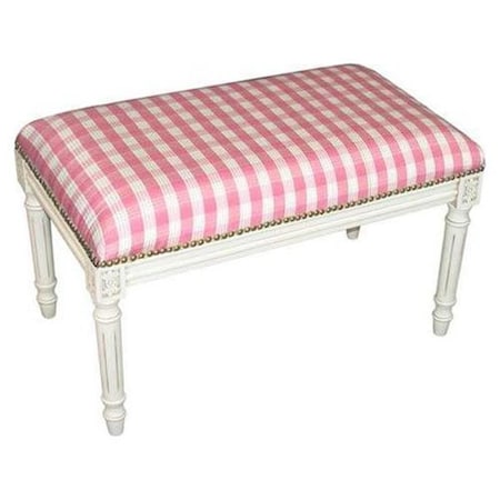 Plaid-Pink Fabric Upholstered Bench